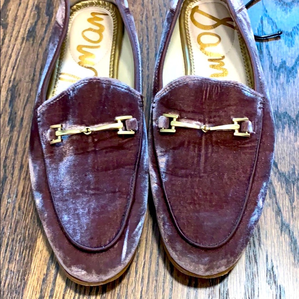 Mauve velvet penny loafers